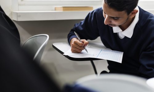 Young muslim student in class